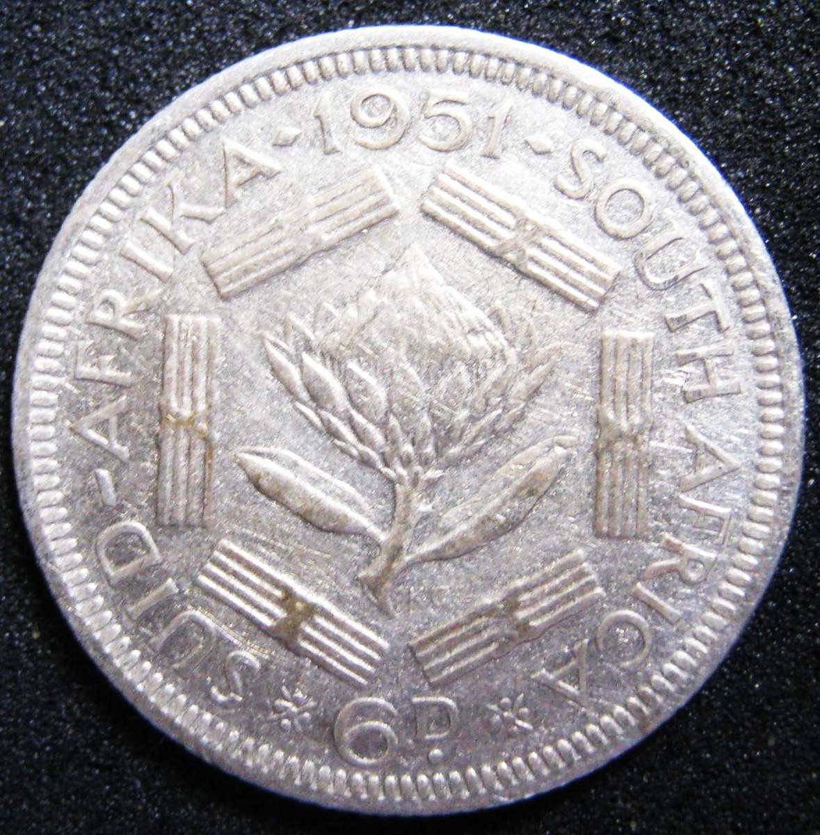 1951 S.A. SIXPENCE IN A  CIRCULATED CONDITION 3 GRAMS 50% SILVER