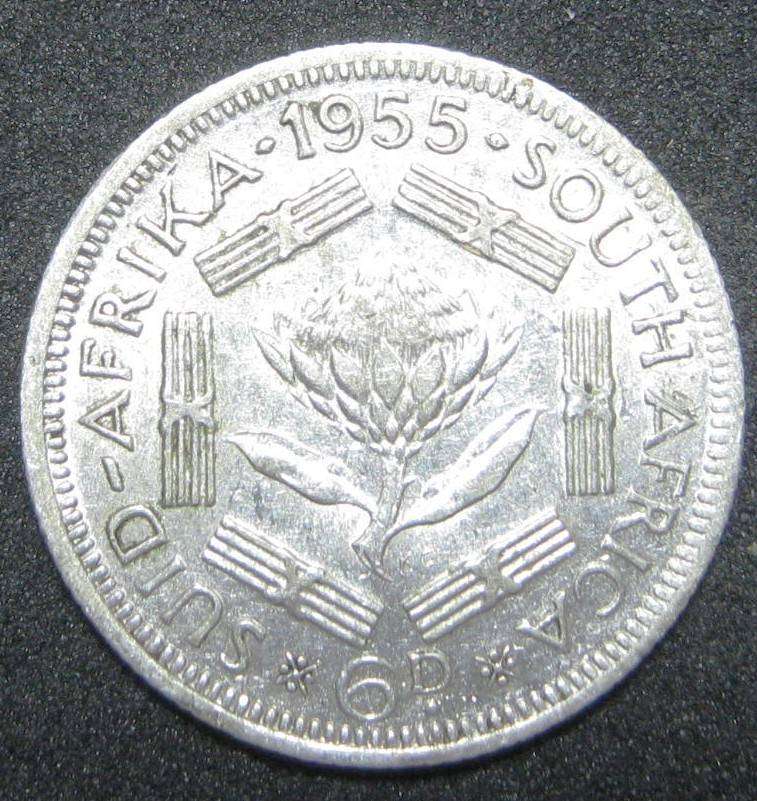 1955 S.A. SIXPENCE IN A  CIRCULATED CONDITION 3 GRAMS 50% SILVER