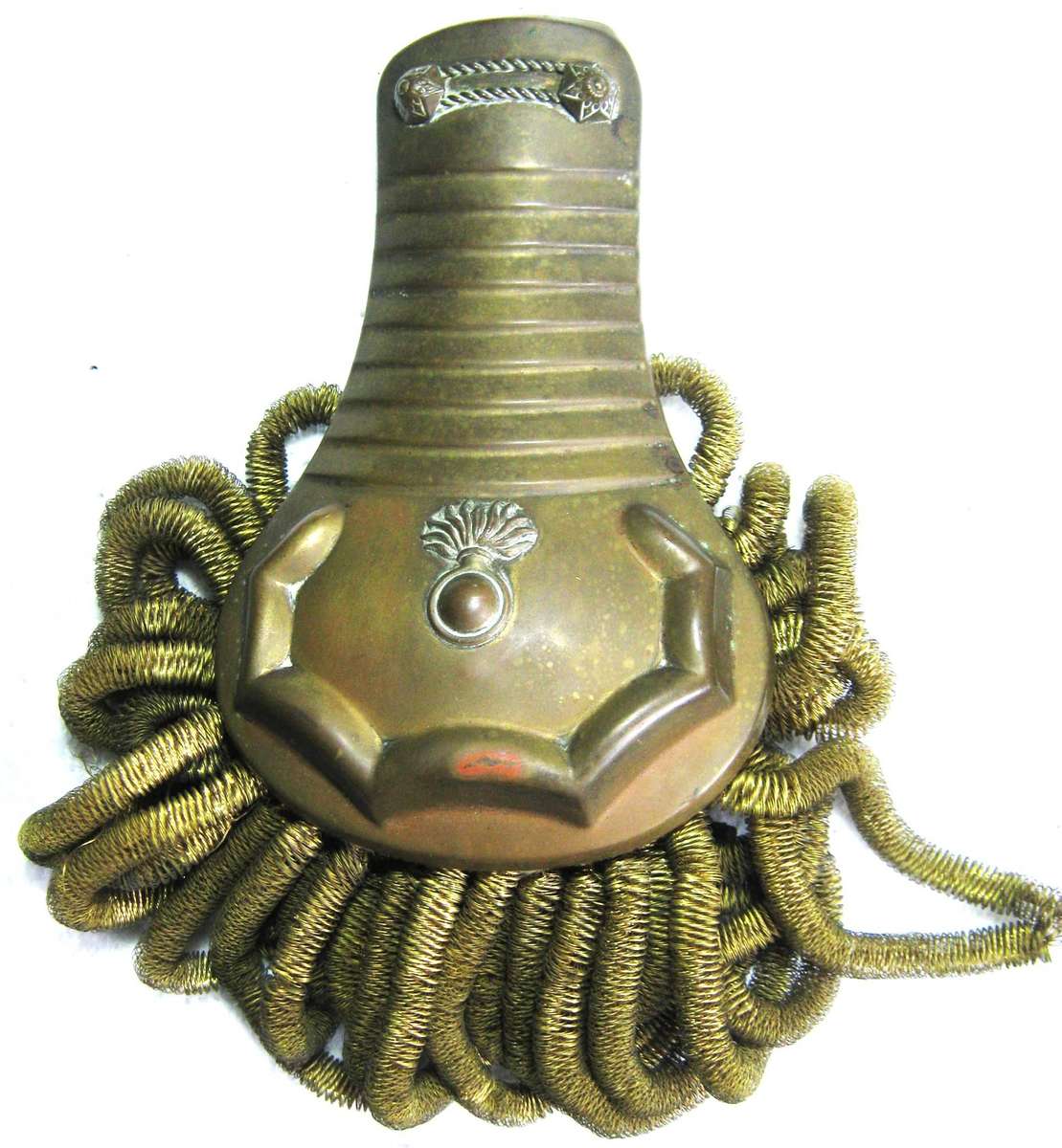 BRASS SHOULDER BOARD WITH TASSLES - CANNOT IDENTIFY IT BUT IN FAIR USED CONDITION