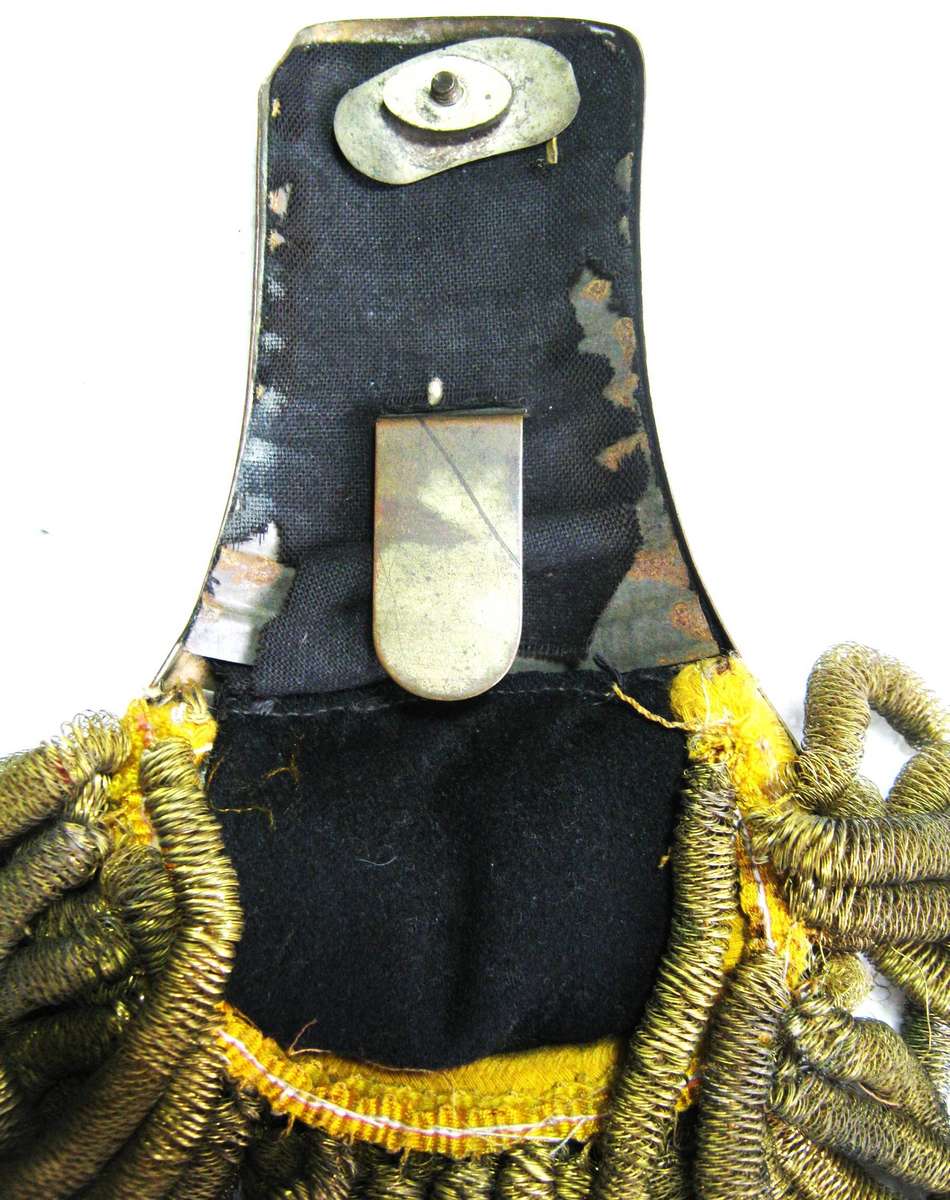 BRASS SHOULDER BOARD WITH TASSLES - CANNOT IDENTIFY IT BUT IN FAIR USED CONDITION