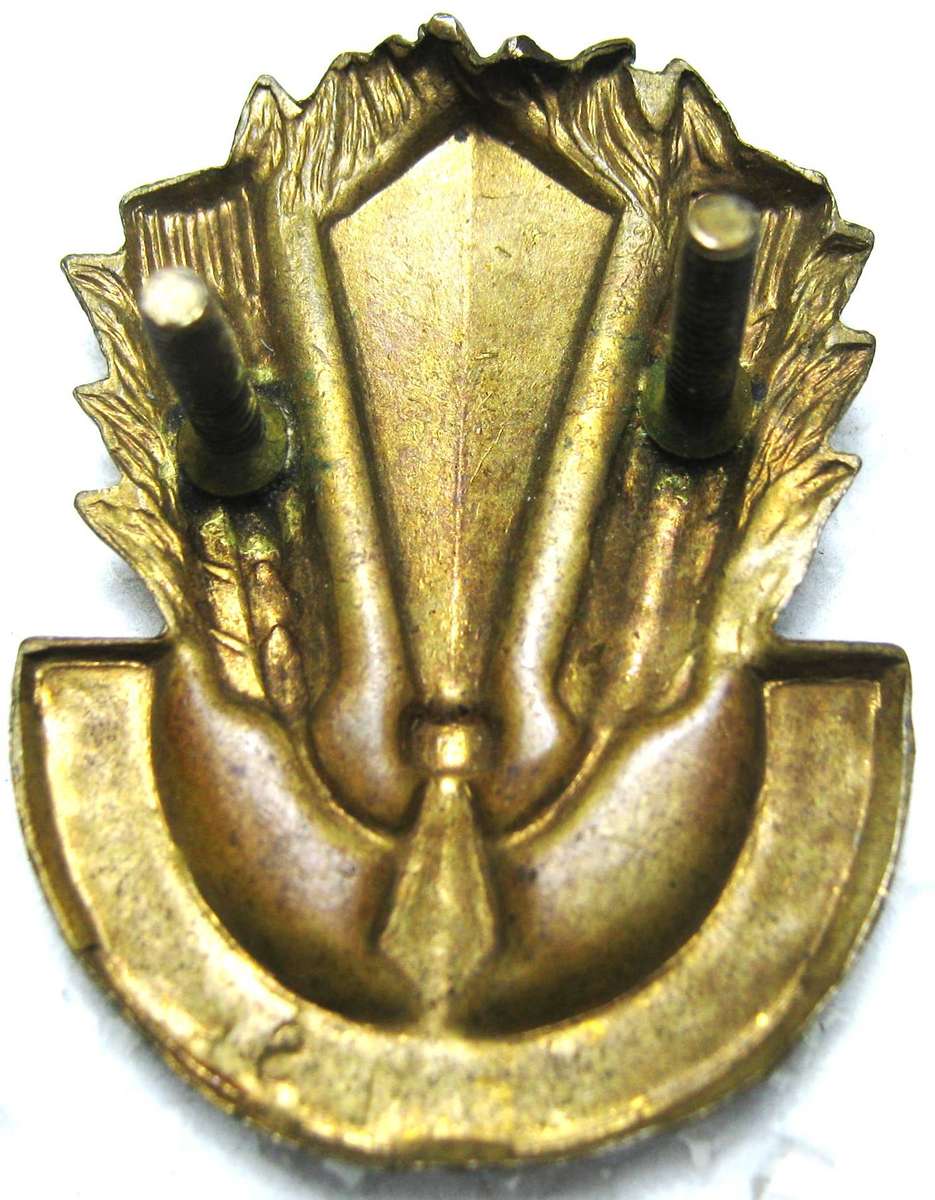 SADF CATERING CORPS CAP BADGE WITH LUGS IN GOOD CONDITION