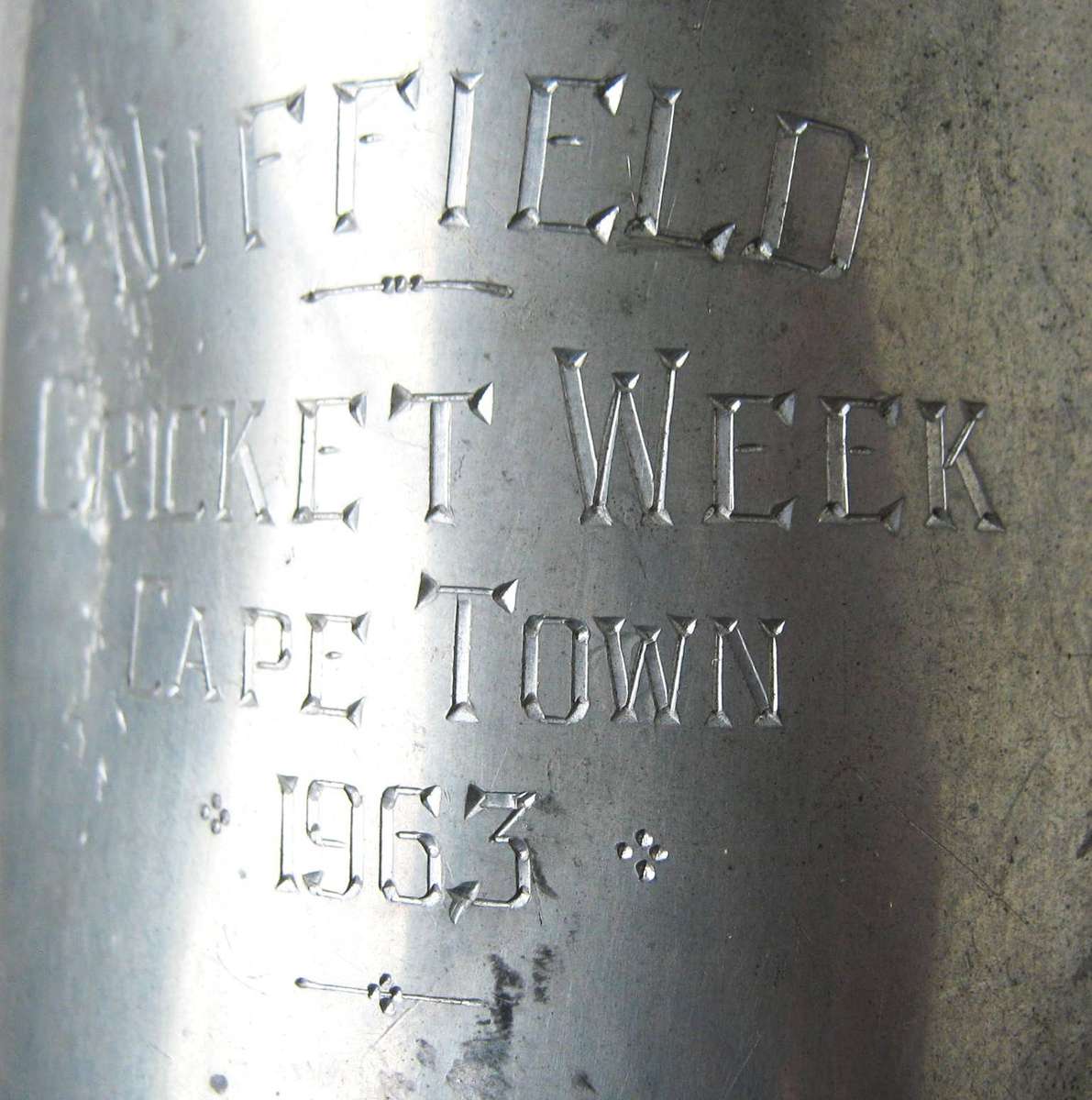 1963 NUFFIELD CRICKET WEEK, CAPE TOWN, PEWTER BEER MUG IN GOOD CONDITION
