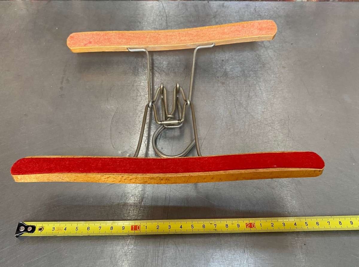 Vintage trouser hangers: hotel kempinsky berlin, DRWZ union 3,vintage wooden suit brush with leather