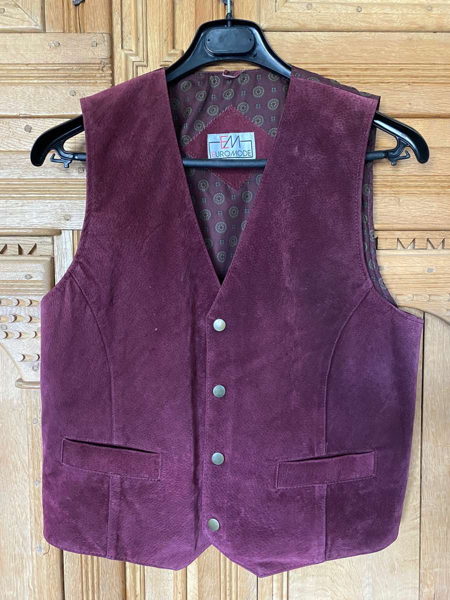 Genuine Leather Vest bordeaux / burgundy, size S / 38,