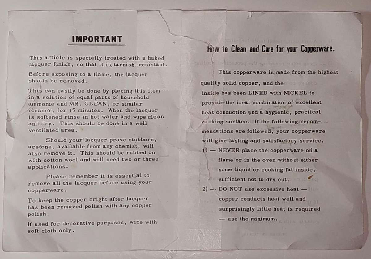 Copper kettle with nickel lining, whistle, porcelain handle and knob.