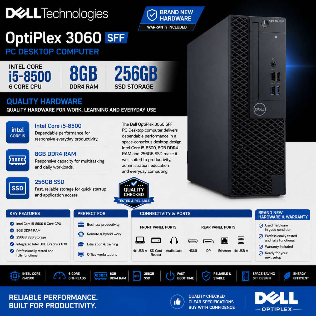 Dell OptiPlex 3060 SFF PC - i5-8500|8GB|256GB SSD|Windows 11 Pro|Warranty