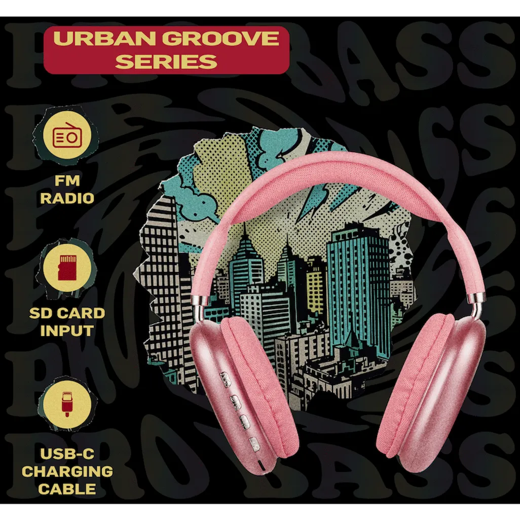 Pro Bass Urban Groove Series Bluetooth Headphones - Pink