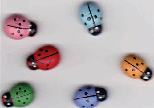 Wooden Ladybug embellishments 6 per pack - mixed colours - self adhesive