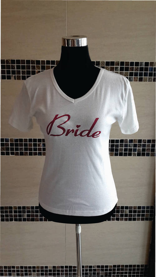 T-SHIRT WHITE - PINK WORDING - BRIDE (LARGE)