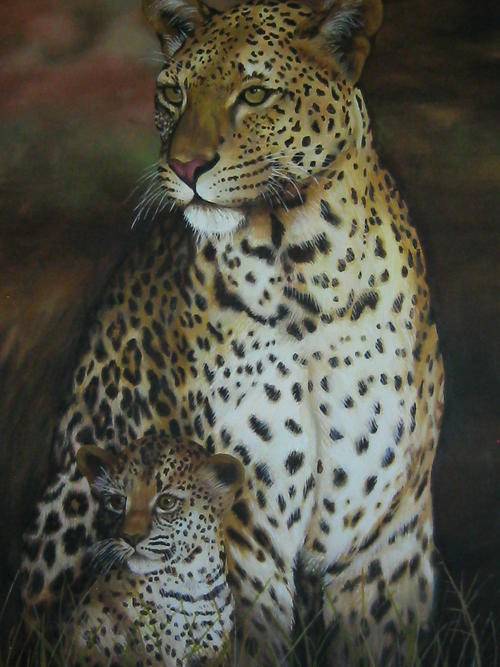 BEUATIFUL LE0PARD AND CUB  BY SALLY DELL