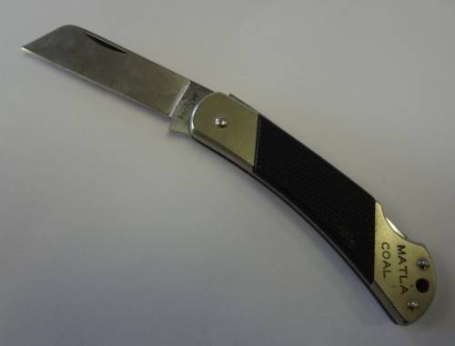 Kershaw pocket knife advertising for Matla Coal given to P.J. Joubert - as per photo