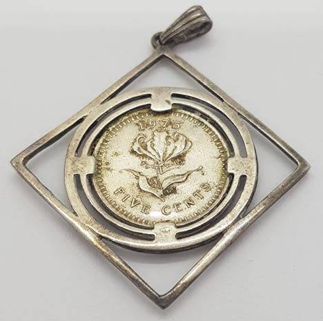 1975 Rhodesia 5c in Sterling Silver Pendant as per photo