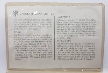 Barclays Bank Ltd last date struck before the adoption of the decimal system in England Proof set