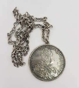 Austria Holy Roma Empire Karl VI Emperor 1711-1740 Coin Pendant and Chain weight 54.3g  as per photo