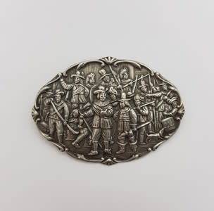 Antique Dutch Repousse Brooch - Silver 900 - Rembrandt`s Night Watch weight 13.5g(6cmx4cm) asp