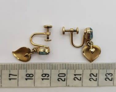 Vintage 14k Gold Overlay Screw Back Earrings with Aquamarine Stones as per photo