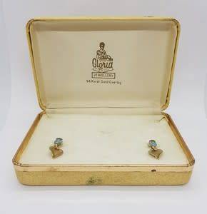 Vintage 14k Gold Overlay Screw Back Earrings with Aquamarine Stones as per photo