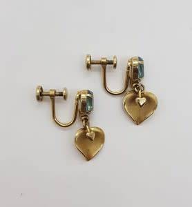 Vintage 14k Gold Overlay Screw Back Earrings with Aquamarine Stones as per photo