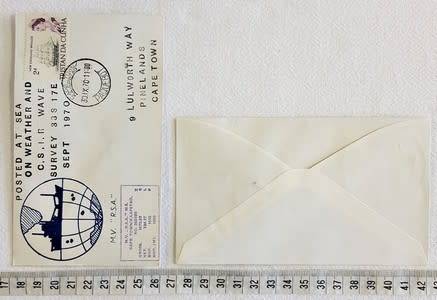 RSA Baquebot FDC- Posted at Sea on Weather and C.S.I.R. wave survey 1970 - as per photo