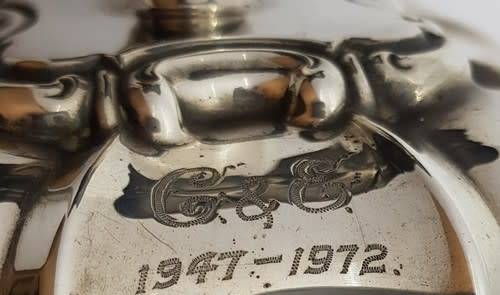 Vintage Silver Plated Candleholder with Inscription CandE 1947-1972 as per photo