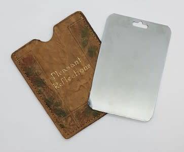 Pleasant Reflections stainless steel mirror in leather bag