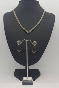 Vintage Silver necklace and earring set with white stones 24 cm - as per photo