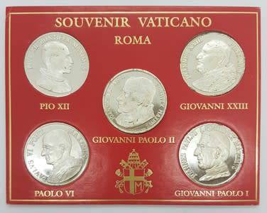 Souvenir Vaticano - Roma 2004 - 5 PC Coin Set in Plastic Folder - 5 POPES - as per photo