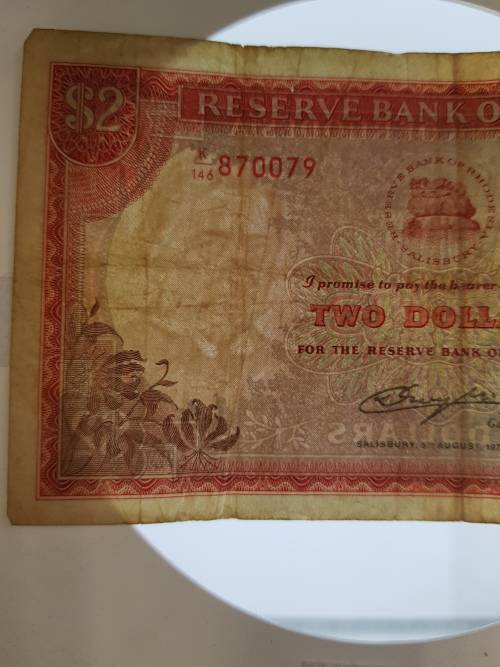 Lot of 3 Rhodesian 2 Dollar Banknotes as per photo
