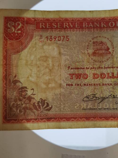 Lot of 3 Rhodesian 2 Dollar Banknotes as per photo