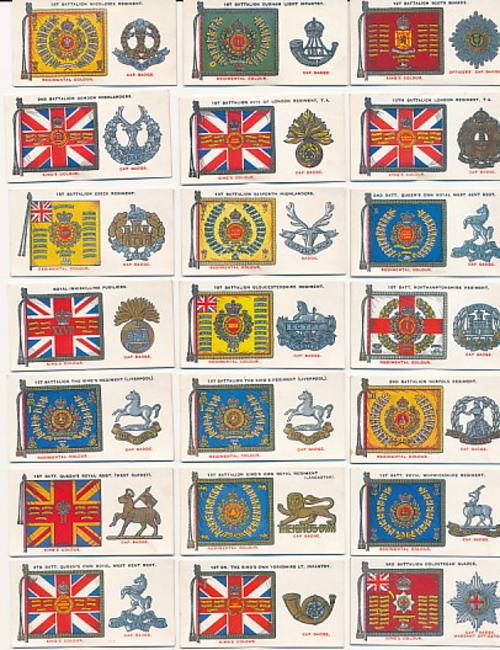 Regimental standards cap badges cigarette cards, series of 50, 50 in pack as per scan