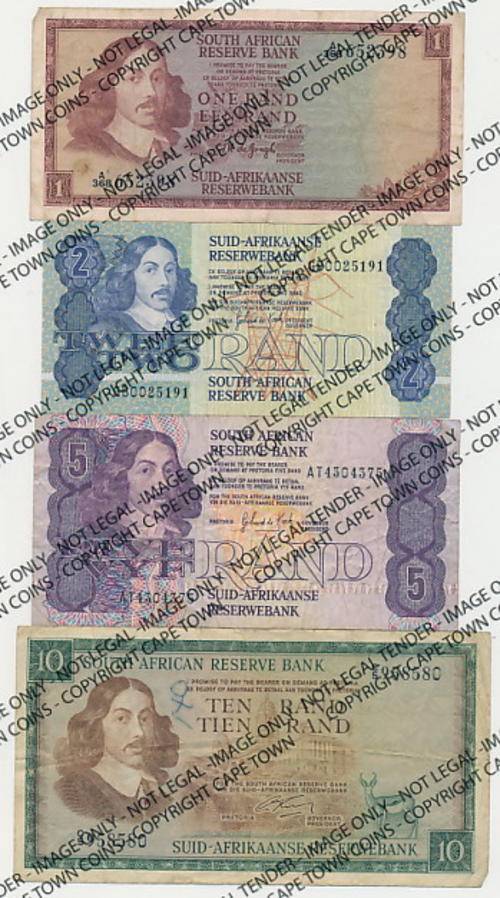 Lot of 4 old S.A. different banknotes - as per scan