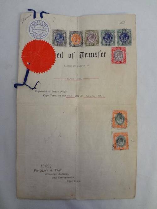 Deed of Transfer to Alfred Boag 1917 Cape Town - as per photo