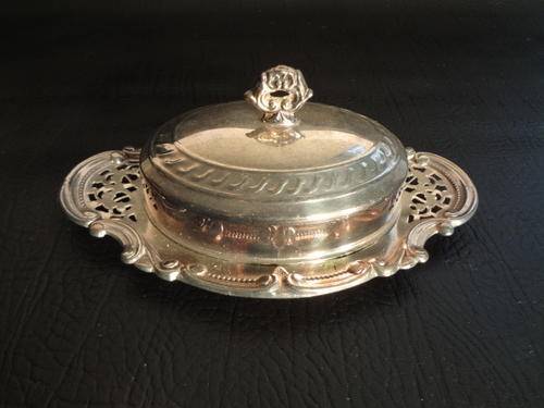 Silver plated butter dish with glass inner as per photo