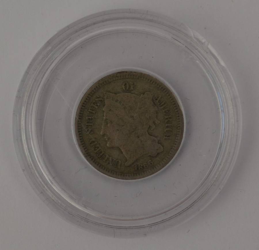 1866 USA 3 cent Nickel coin in box as per photo