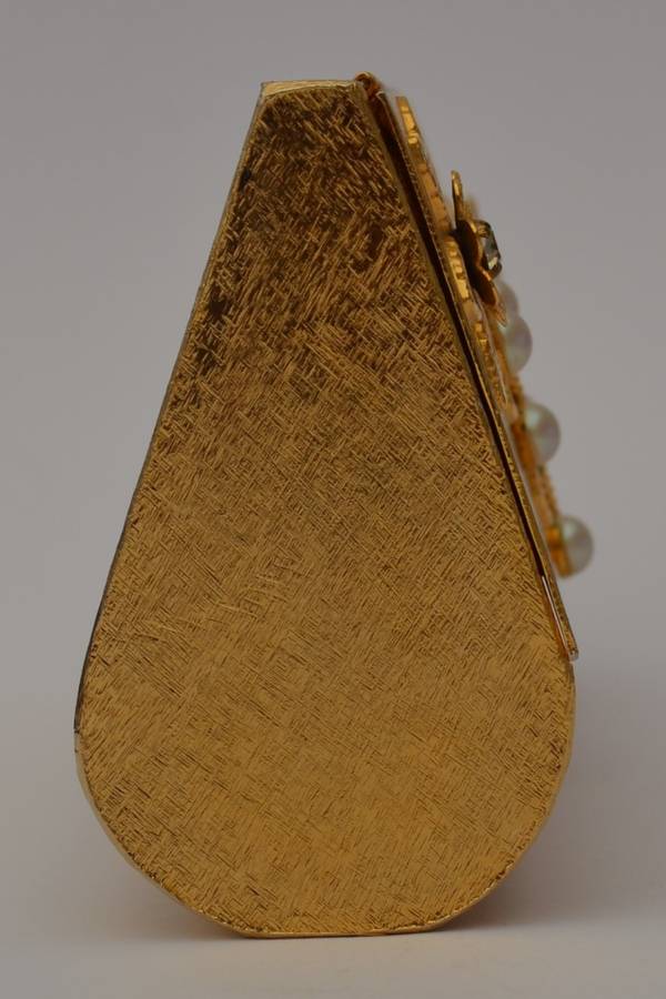 Vintage Metal Clutch Purse with Pearl Embellishments