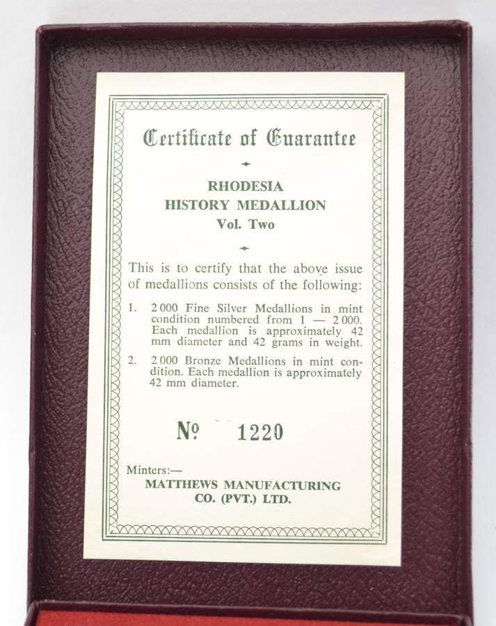 Rhodesian History Medallion Fine Silver weight 42g as per photo