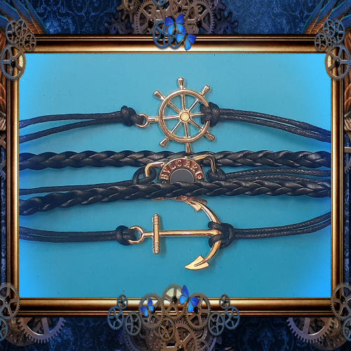 Nautical Ship Ocean Bracelet - Black