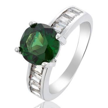 **SPARKLING CLASSIC ROUND CUT GREEN EMERALD RING SET IN 18CT WHITE GOLD**