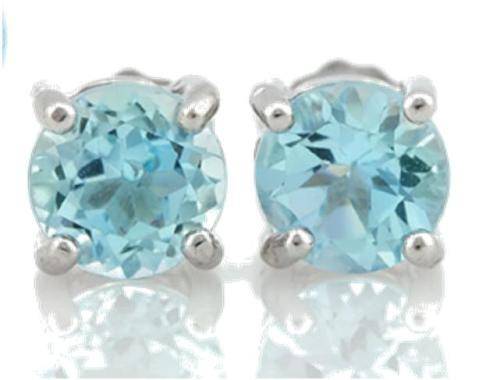 **STUNNING 1,5 CARAT ROUND CUT GENUINE SWISS BLUE SOLID SILVER EARRINGS **