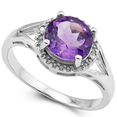 **STUNNING 1,68 CARAT ROUND CUT GENUINE  AMETHYST  SOLID SILVER RING**