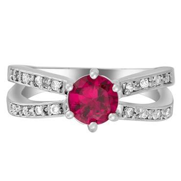 **STUNNING WHITE GOLD ROUND CUT RED RUBY RING**
