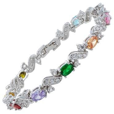 **BEAUTIFUL WHITE GOLD OVAL  CUT MULTI GEMSTONE BRACELET**