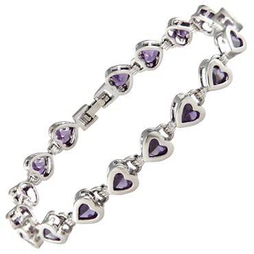 **STUNNING WHITE GOLD HEART CUT AMETHYST TENNIS BRACELET**