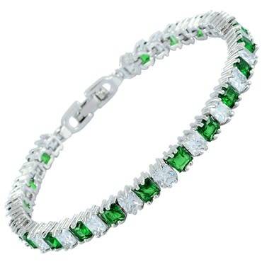 **STUNNING WHITE GOLD EMERALD CUT GREEN EMERALD TENNIS BRACELET**