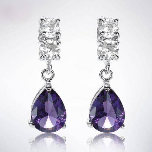 **STUNNING WHITE GOLD PEAR CUT AMETHYST & DIAMOND EARRINGS**