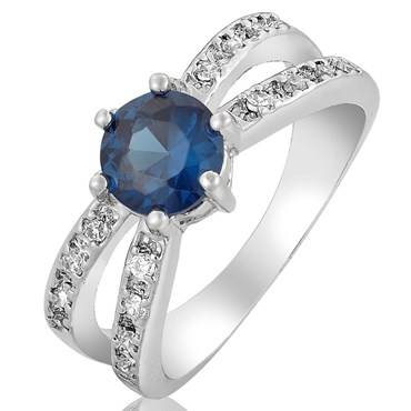 **CLASSIC WHITE GOLD ROUND CUT BLUE SAPPHIRE  RING**