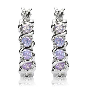 **GORGEOUS WHITE GOLD ROUND CUT TANZANITE HOOP  EARRINGS **