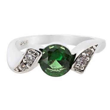 **DESIGNER WHITE GOLD ROUND CUT GREEN EMERALD  RING**