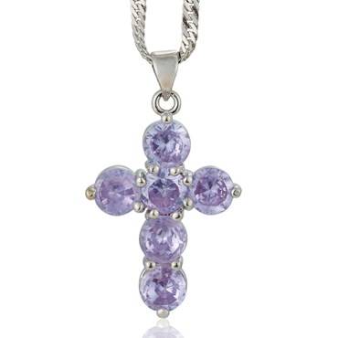 **STUNNING WHITE GOLD TANZANITE CROSS  PENDANT WITH CHAIN**