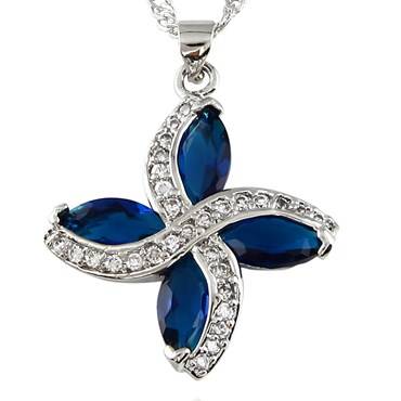 **STUNNING WHITE GOLD BLUE SAPPHIRE  MARQUISE PENDANT WITH CHAIN**